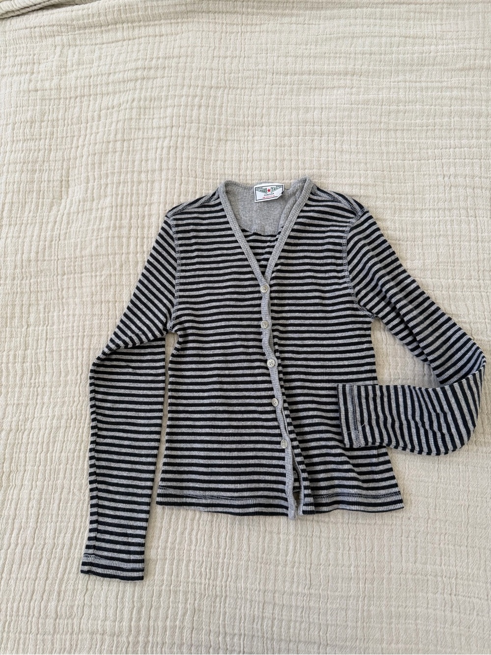 Hard Tail Striped V-Neck Button Cardigan - Black & Gray